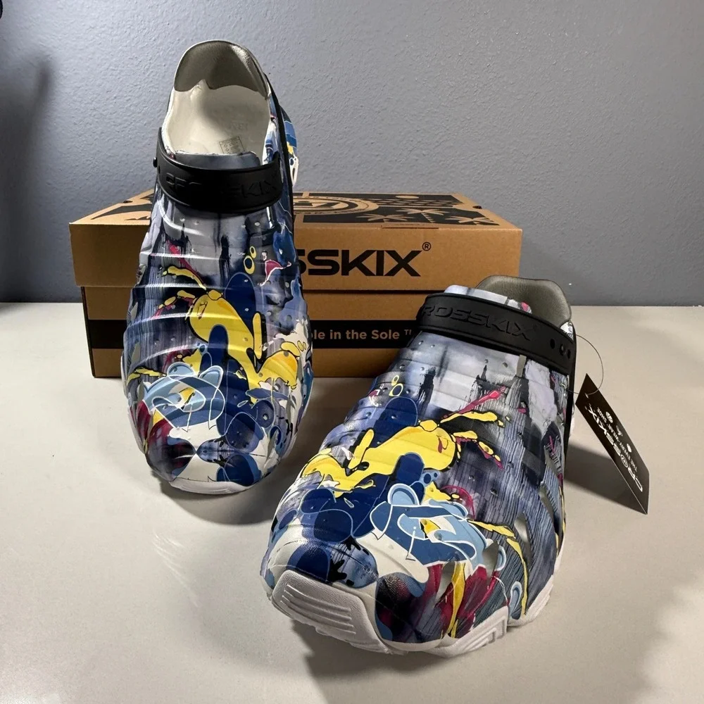 Crosskix Hybrid Shoes Mens Blue Graffiti New Water Every-Wear Clogs Unisex 13